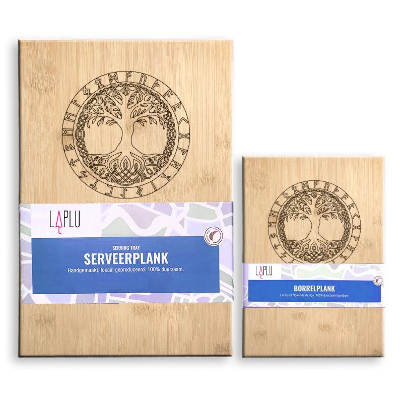 Gepersonaliseerd Bamboe Serveerbord - Gegraveerde Yggdrasil Levensboom met Viking Runen — gallery 2