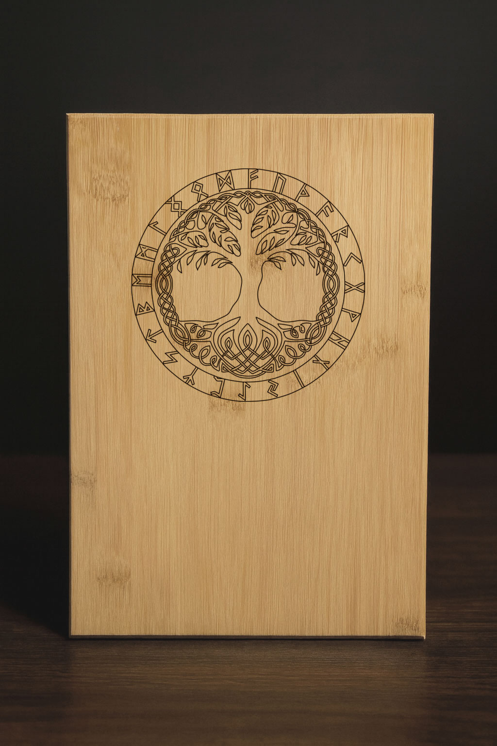 Personalized Bamboo Serving Board – Engraved Yggdrasil Tree of Life with Viking Runes - Buy Online